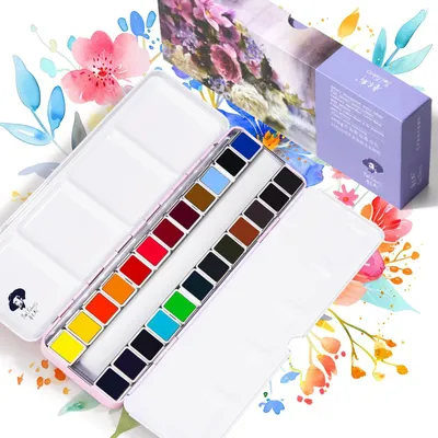 Produktbild von Aquarellfarben-Set mit 24 lebendigen Farben in einer Metalldose