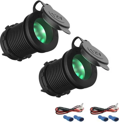 Productafbeelding van Sigarettenaansteker 12 V/24 V - Groene LED - Waterdicht - Geschikt voor auto, marine, motorfiets en camper - 2 stuks - Vemera