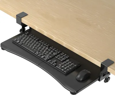 Produktbild von Robuste Tastaturhalterung unter Tisch: 15kg Tragkraft, Verstellbar , Mit Mausplattform, Toolfreie Montage für Computertisch