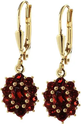 Produktbild von Paar Blume Granat Brisur Ohrhänger 375 9 Karat Gelbgold Ohrhänger Ohrringe 4933
