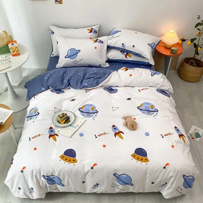 Produktbild von Kinderbettwäsche 135x200 für Jungen und Mädchen Baumwolle Weltraumreisen Thema Besttwäsche mit Süß Muster und Reißverschluss