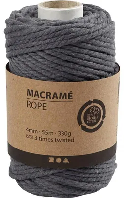 Immagine prodotto di Filato macramè grigio 4 mm 55 m 330 g a tre fili