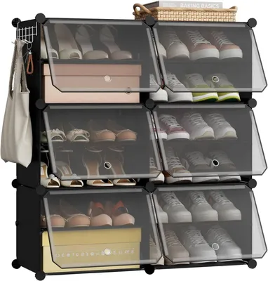 Produktbild von EUGAD Schuhboxen, Schuhregal Kunststoff, mit Haken, Tür, Schuhaufbewahrung platzsparend, 80 x 90 x 30 cm