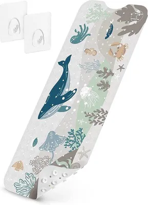 Productafbeelding van Unyqoos® Antislip badmat voor kinderen en baby's, 100x40 cm – antibacterieel, extra comfortabel, met ophangoog, BPA-vrij, machinewasbaar