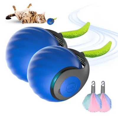 Produktbild von MODFU Katzenspielzeuge, 2er Set Katzen-Spielbälle, rollende Spielkugeln für Katzen, interaktives Katzenspielzeug, Katzenspaß, Haustier-Spielzeug, stimuliert Bewegung & Jagdtrieb, Blau
