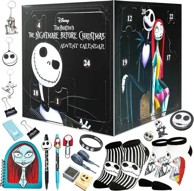 Produktbild von Disney The Nightmare Before Christmas Adventskalender 2025 Frauen Teenager Weihnachtskalender 24 Überraschungen Schrein Socken Schwarz/Mehrfarbig