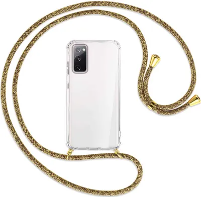 Produktbild von Handykette Backcover-Schutzhülle mit Band (Metall goldfarben) für Samsung Galaxy S20 FE / Lite - braun+beige