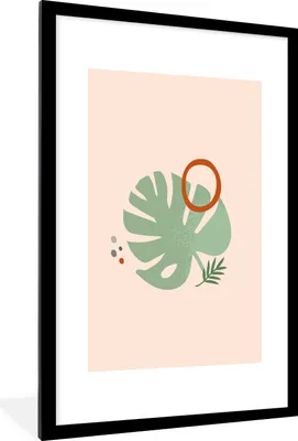 Produktbild von MuchoWow® Gerahmtes Poster Blatt - Pflanzen - Pastell 60x90 cm - Poster mit Schwarzem Bilderrahmen Wandposter Rahmen Foto Bilder - Dekoration - Wandposter Wohnzimmer - Hochwertig