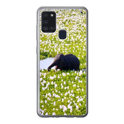 Produktbild von MuchoWow® Handyhülle Schutzhülle Hülle für Samsung Galaxy A21s Elefant - Wasser - Pflanzen - Grün - Natur - Tiere Silikon Softcase Handy Hülle - Hartschale