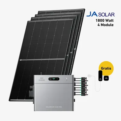 Produktbild von 1800 Watt, Bifazial Komplettset, Balkonkraftwerk, Zendure Solarflow 2400 Pro, 2 x AB3000L Zusatzbatterien, Halterung Bitumendach vertikal