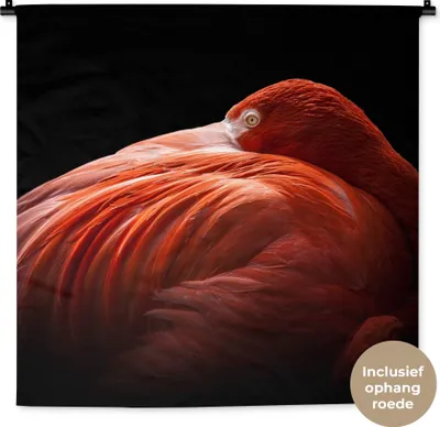 Produktbild von MuchoWow® Wandteppich Wandbehang Flamingo - Federn - Rosa 90x90 cm Tapisserie Dekoration Wandtuch - Wandaufhänger
