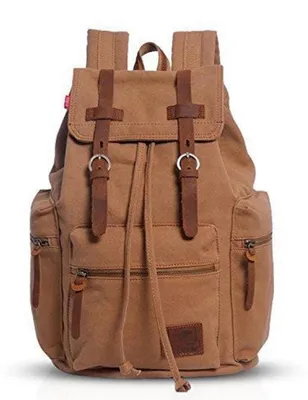 Produktbild von Rucksack 15,6 Zoll Laptop Schulrucksack Reiserucksack Daypack Arbeit Reisen Studenten Canvas Khaki