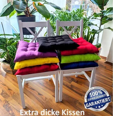 Produktbild von Sitzkissen PREMIUM Blau 6 cm Dicke Stuhlkissen Kissen Stuhl Sitzpolster Dekokissen