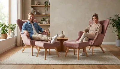 Produktbild von 2er-Set Ohrensessel VIKA Royal – Skandinavisches Design, Velours in Altrosa, Family Meble, KI-generiertes Bild