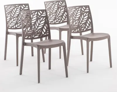 Immagine prodotto di set di 4 sedie impilabili in polipropilene con fibra di vetro per uso esterno e giardino, bar e ristorante, cucina design moderno - DAFNE - Tortora