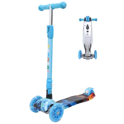 Produktbild von Habib Kinderroller Metall-Roller 3-Rad mit LED Licht | Klappbar & bis 50kg: Blau