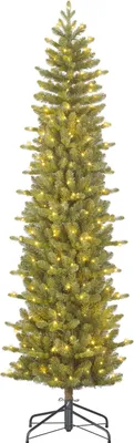Produktbild von Black Box Trees Harma Schmaler Künstlicher Weihnachtsbaum mit LED-Lichtern - H230 x Ø66 cm - Grün