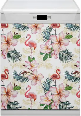 Produktbild von Magnet Folie für Geschirrspüler Magnete  Geschirrspüle Magnet für Spülmaschine 60x80 cm Dekor - Flamingos in Blumen
