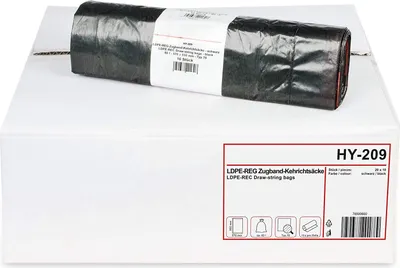 Produktbild von Hypafol Müllbeutel Typ 60 mit Zugband 60l , Abfallsack für Haushalt und Garten, schwarze Müllsäcke aus hochwertigem Material Inhalt 200 St.