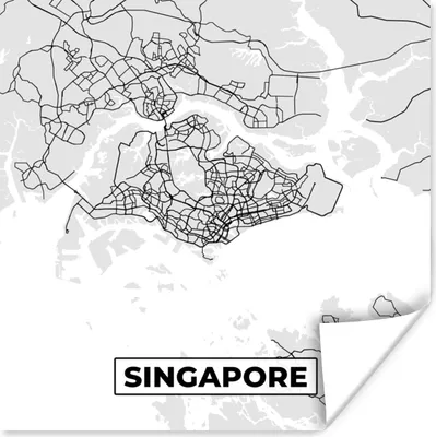 Produktbild von MuchoWow® Poster Singapur - Karte - Stadtplan - Schwarz und weiß - Karte 50x50 cm - Wohnzimmerdekoration