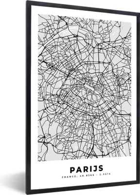 Produktbild von MuchoWow® Gerahmtes Poster Paris - Stadtplan - Schwarz und weiß - Karte 20x30 cm - Poster mit Schwarzem Bilderrahmen Wandposter Rahmen Foto Bilder - Drucken - Bilder Poster im Rahmen