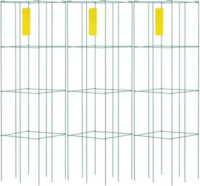 Produktbild von Tomatenkäfige-Set, Quadratischer Stahl, 3,3 Fuß, Grün - Garten Pflanzenstützkäfige, 3er-Pack
