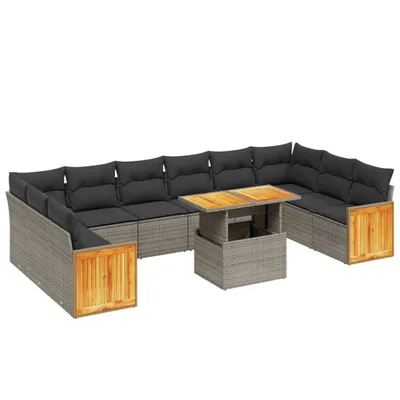 Produktbild von 11-tlg. Garten-Sofagarnitur mit Kissen Grau Poly Rattan