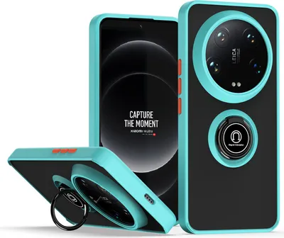 Immagine prodotto di Custodia per Xiaomi 14 Ultra opaca traslucida in TPU con supporto ad anello e supporto Blu