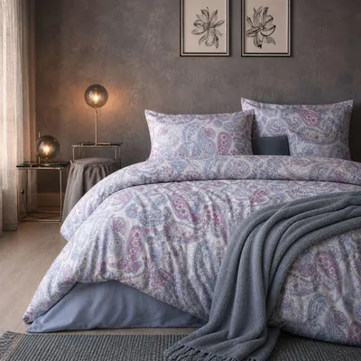 Produktbild von Bettwäsche 240x220 cm 3-teilig Weiß Bettbezug 240x220cm Paisley Muster in Blau Rosa Baumwoll Bettwäsche-Set 240 x 220 cm Blau Paisley