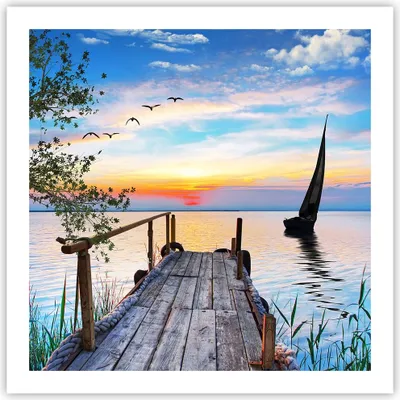 Produktbild von Poster - Poster ohne Rahmen - Brücke See - 60x60 cm - Wand Bild - Wanddeko - Wandbilder - Kunstposter - Wandposter - Bilder - Kunstdruck - Wanddekoration - Wandbild - P2XAC60x60-4115