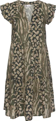 Produktbild von LASCANA Sommerkleid mit Animalprint und süßen Flügelärmeln aus gewebter Viskose taupe-grün-bedruckt Größe 44