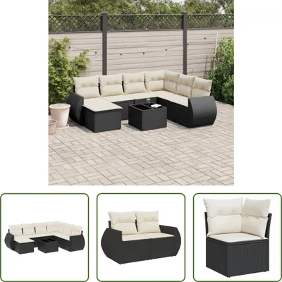 Produktbild von The Living Store 8-tlg. Garten-Sofagarnitur mit Kissen Schwarz Poly Rattan