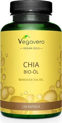 Obrázok produktu pre Vegavero Chia Oil| 120 kapsúl | omega-3 mastné kyseliny | vysokokvalitný organický chia olej od Benexia® | vegánsky