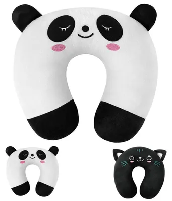 Immagine prodotto di Cuscino cervicale per bambini, in memory foam, a forma di U, con motivo panda, colore bianco