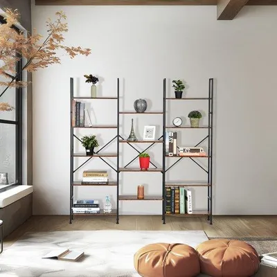 Productafbeelding van Ibenzoa® Boekenrek – 14 planken, 152 x 24 x 166 cm, houten planken en metalen frame, stevig rek voor woonkamer, kantoor, tot 20 kg per plank