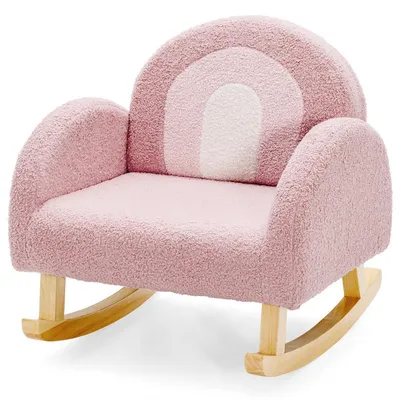 Produktbild von Kindersessel Schaukelsessel Veloursstoff mit Rückenlehne & Holzbeinen Rosa
