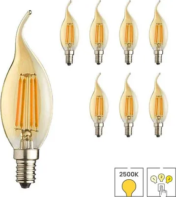 Produktbild von 8-er Set LED-Kerzenlampen Flamme E14 | 3-stufig dimmbar | 4 Watt | 2500K warmweiß | Glühfaden | Lybardo
