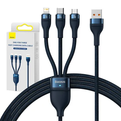 Produktbild von Baseus SUP0003353 USB-Kabel 1,2 m USB 3.2 Gen 1 (3.1 Gen 1) USB A USB C/Micro USB-A/Lightning Blue