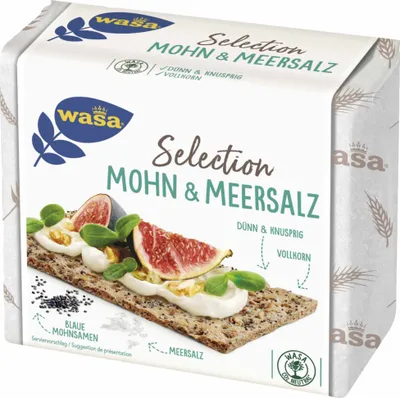 Produktbild von Wasa Selection Mohn & Meersalz 12x245g I Knäckebrot aus 100% Roggenvollkornmehl, mit Mohn & Meersalz verfeinert