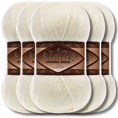 Produktbild von Alize 5x 100g Angora Gold Simli Wolle mit Glitzer, Uni, Häkeln, Stricken (Cream | 1)
