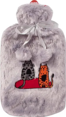 Produktbild von Biggdesign Plüsch-Wärmflasche, Katzen-Design-Bezug, 2 Liter Fassungsvermögen, weicher Plüschbezug, waschbar, Schmerzlinderung, kuschelig für Winternächte