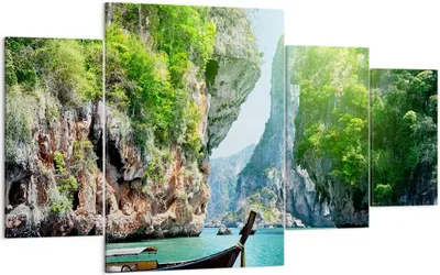 Produktbild von Bild auf Leinwand - Leinwandbild - Boot Klippen Natur Felsen - 160x90cm - Wand Bild - Wanddeko - Leinwanddruck - Bilder - Kunstdruck - Wanddekoration - Leinwand bilder - Wandkunst - DL160x90-2787