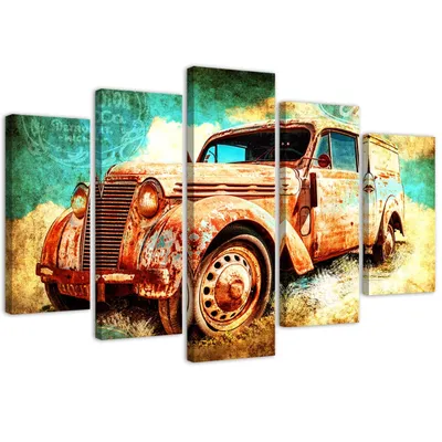 Immagine prodotto di Quadro in tela in 5 parti auto arrugginita 150x100 cm Feeby marrone quadro da parete pronto per essere appeso
