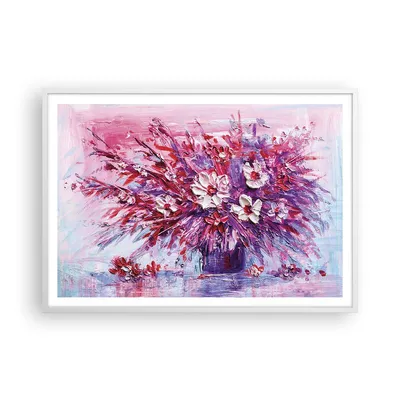 Produktbild von Gerahmtes Poster - Weißer Rahmen - Pastos Blumen Rosa - 100x70 cm - Wand Bild - Wanddeko - Wandbilder - Kunstposter - Wandposter - Bilderrahmen - Bilder - Kunstdruck - P2WAA100x70-4530