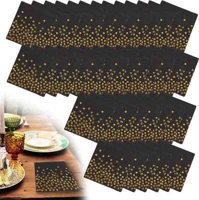 Produktbild von Schwarze Papierservietten mit Goldflecken 33x33cm Feinstoff