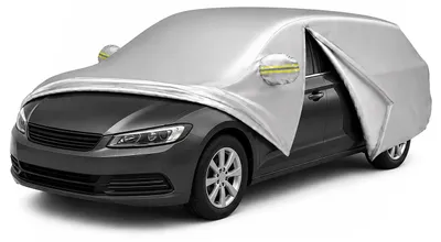Productafbeelding van Relaxdays Autodakbescherming, voor auto's met een schuine achterklep, afmetingen breedte x hoogte x diepte: 160x400-435x180 cm, geschikt voor zomer en winter, met rits, biedt volledige bescherming voor de auto, kleur: zilver