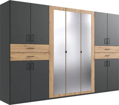 Produktbild von Kleiderschrank Taiga Drehtürenschrank mit Spiegel Ausführung wählbarGraphit / Artisan Eiche