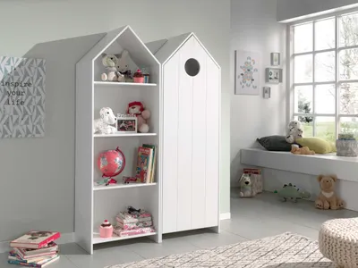 Image de CASAMI Set 2 pcs. composé de : Armoire à étagères, armoire à 1 porte avec façade en blanc