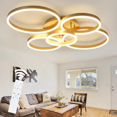 Obrázek produktu pro LED stropní svítidlo ZMH, 78W, zlatá barva, vhodné do obývacího pokoje, s funkcí stmívání a dálkovým ovládáním, 5 světelných zdrojů, moderní design, akrylové, vhodné do ložnice