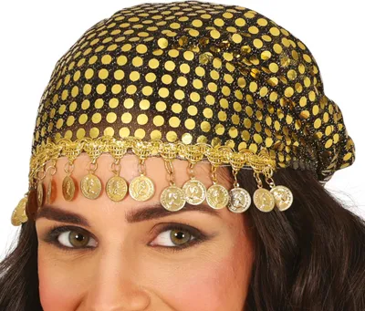 Immagine prodotto di Copricapo da cartomante di Carnevale con monete d'oro Misteriosa figura da fiaba Accessori enigmatici Divertente per giochi Accessori per feste in costume Giornale di Carnevale, Colore: Oro